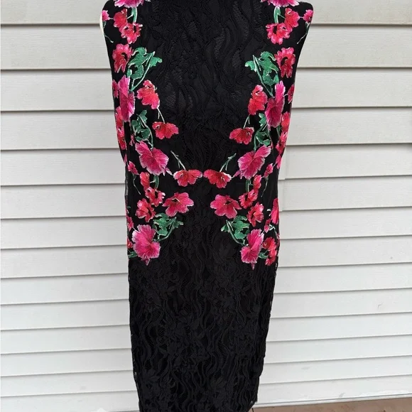 Tadashi Shoji floral Embroidered Sheath cocktail Dress - Picture 6 of 8